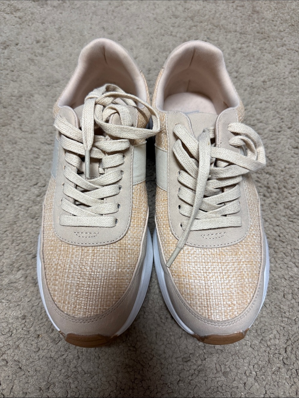 DV by Dolce Vita Neutral Beige Woven Lace-Up Sneakers